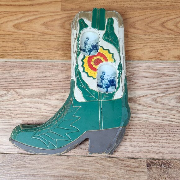 Vintage Western Boot Shaped Picture Frame Green & Yellow - Picture 1 of 5